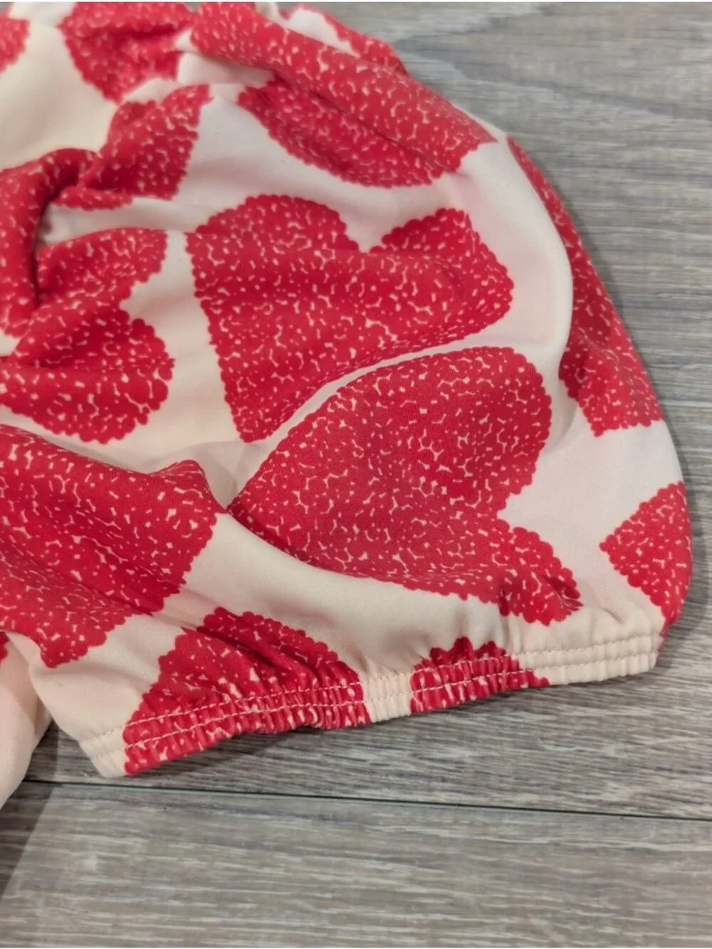 Mini Boden Girls 8-9Y Puff Sleeve Bikini Two Piece Red Hearts Cream Swimsuit
